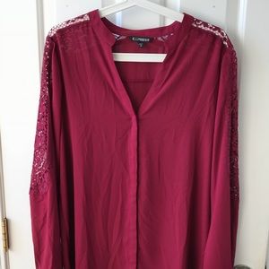 Maroon blouse with lacy sleeves